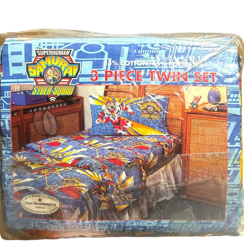 New Vtg. Superhuman Samurai Syber Squad 3 Piece Twin Bed Sheet Set Boys 1993 gallery