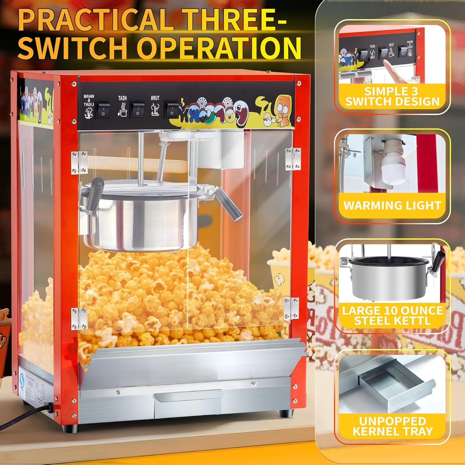 1300W Commercial Popcorn Machine 10Oz Kettle 60 Cups Countertop Popper Red gallery
