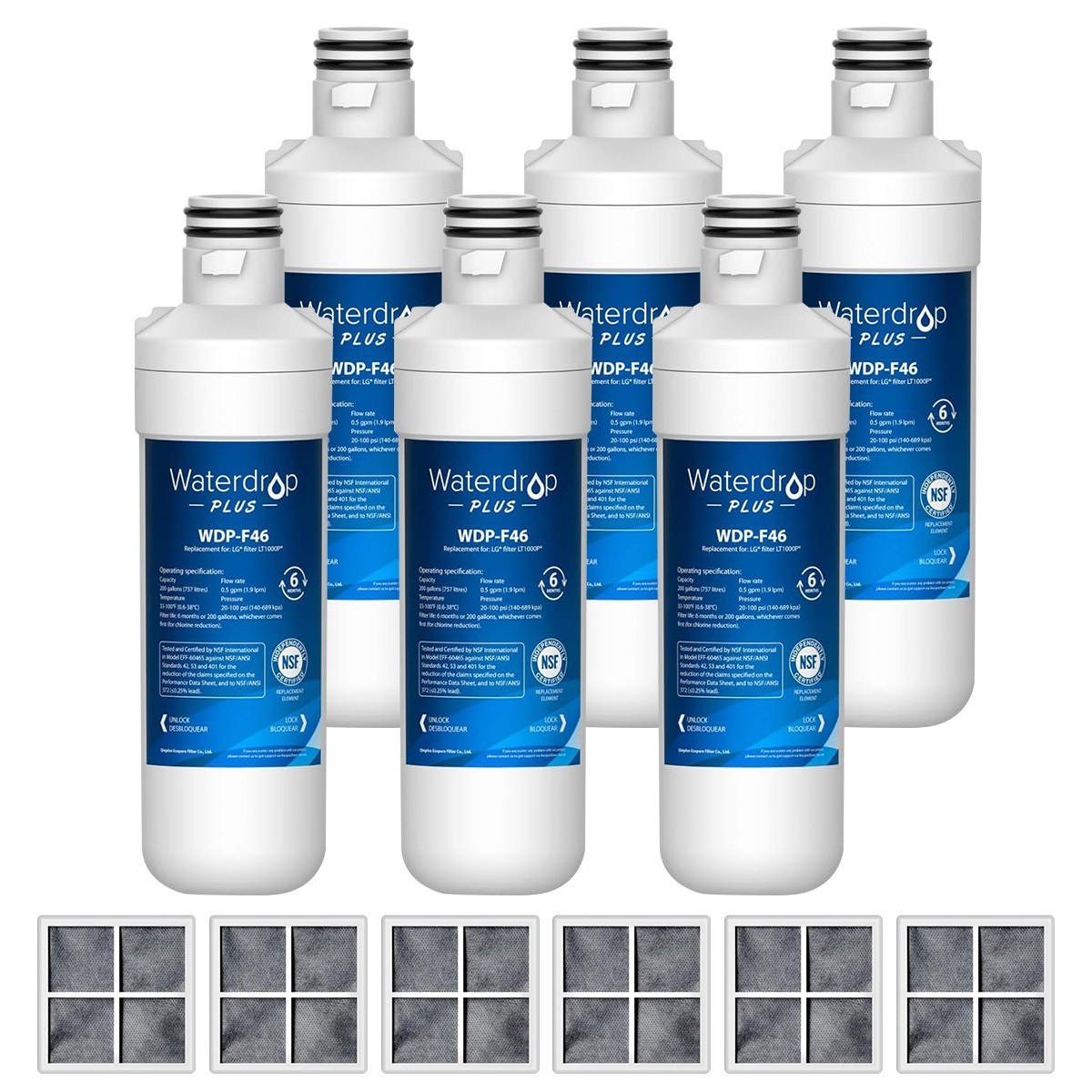 Waterdrop Plus LT1000PC NSF 401 Refrigerator Water Filter and Air Filter 6 Combo gallery