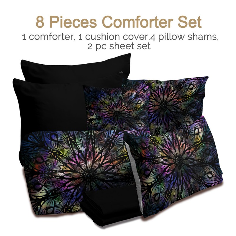 Mandala Flowers Pattern Comforter Set BlessLiving Colored Bedding Set King Black gallery