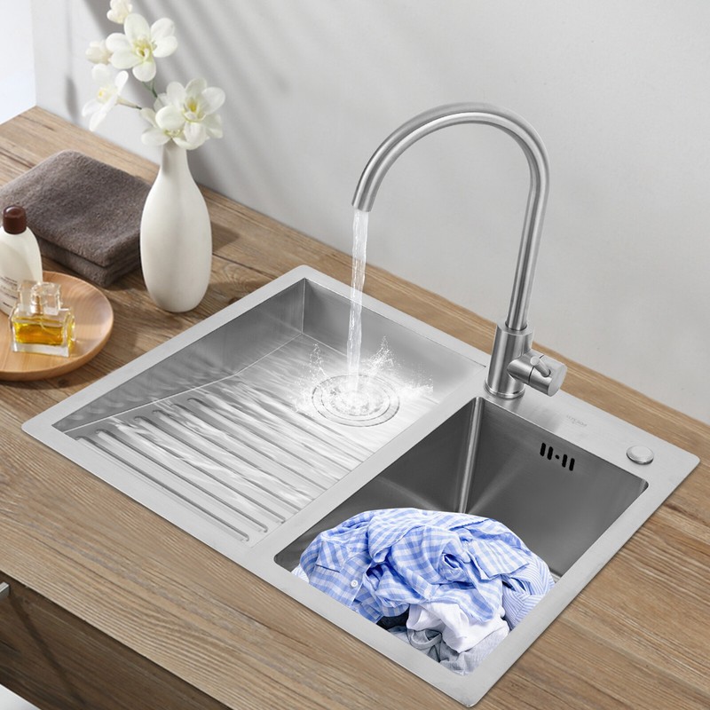 Laundry Sink Double Basin With Hot/Cold Faucet 304 Stainless Steel Scrub Basin gallery