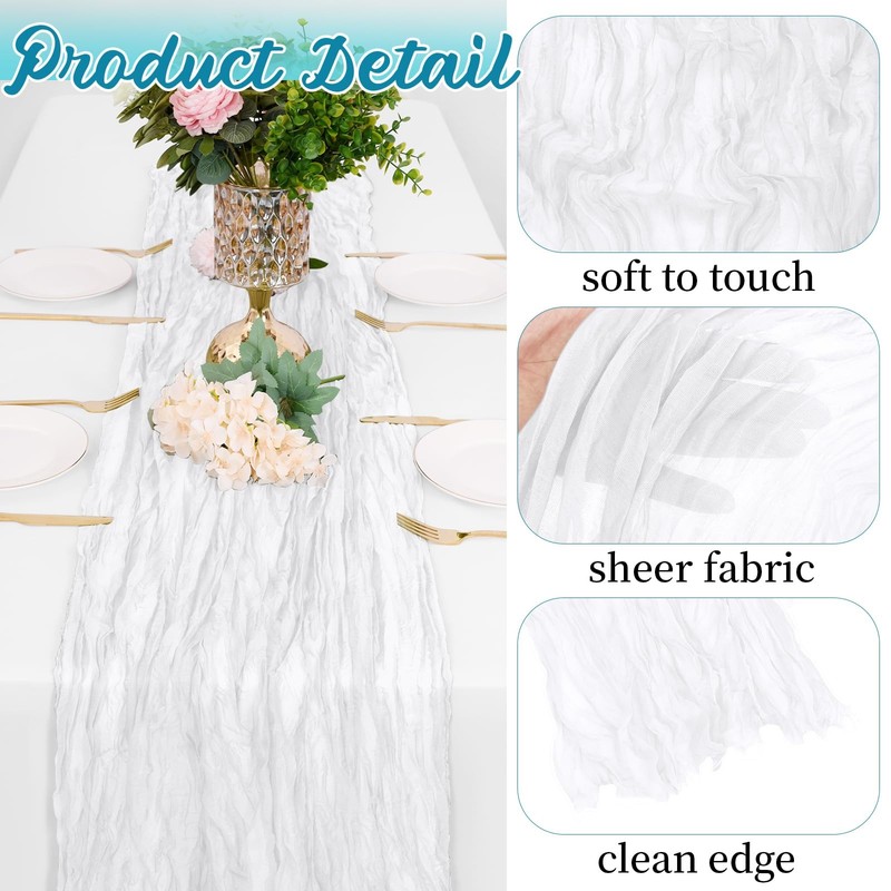 8 PCS White Cheesecloth Table Runner Gauze 10FT 20x120 Inch Rustic Wedding gallery