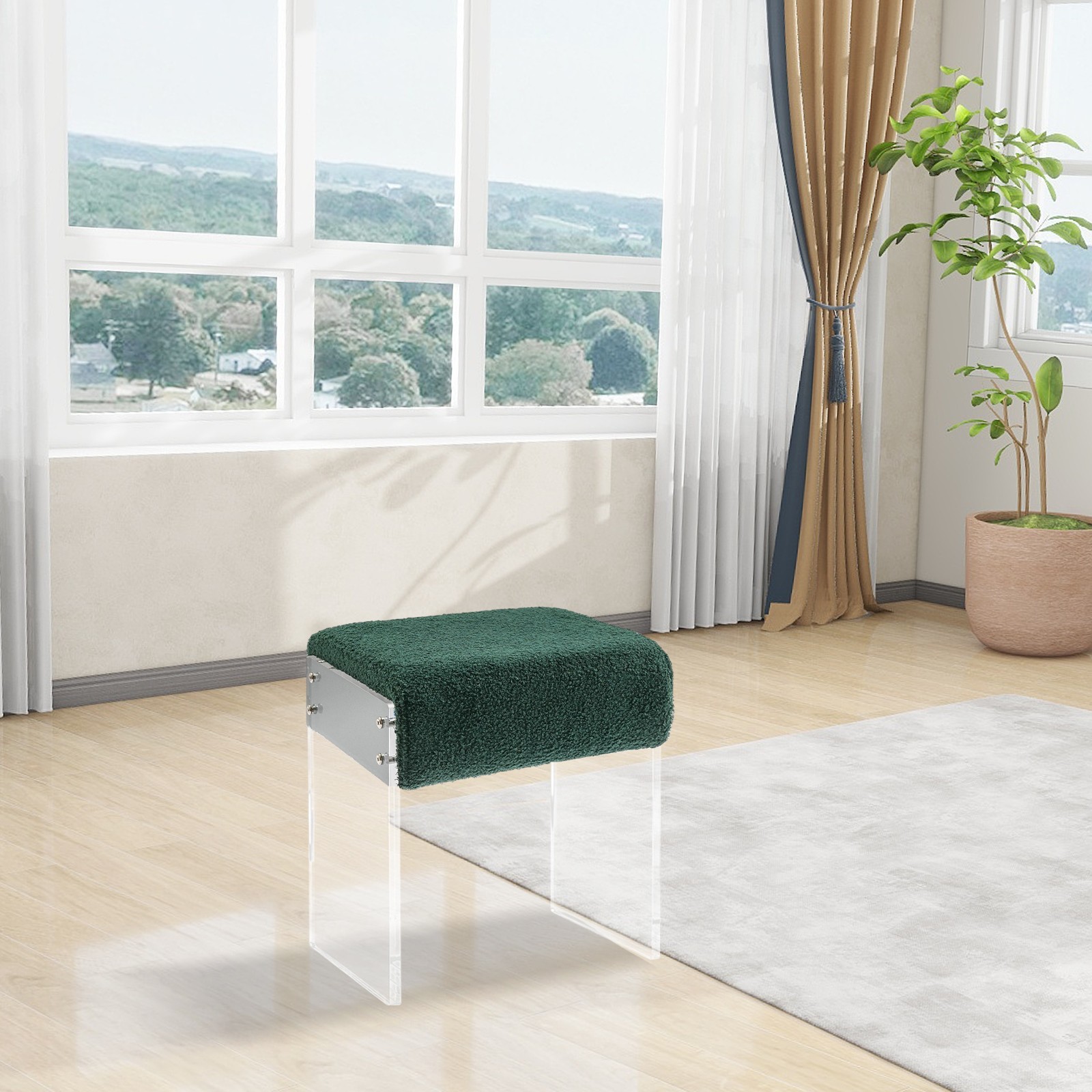 Makeup Stool Modern Minimalist Acrylic Chair Multi-functional Vanity w/ Cushion gallery
