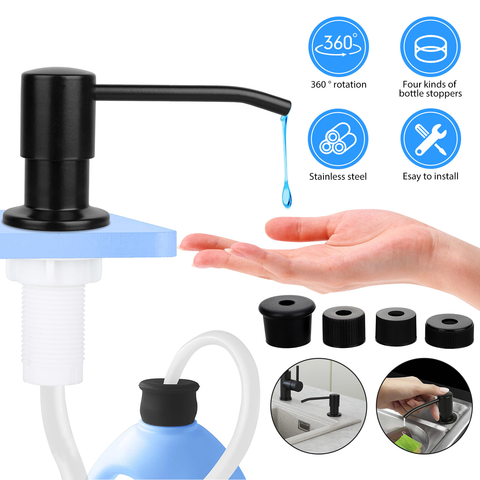 300ML Sink Soap Dispenser Kitchen Stainless Steel Liquid Pump Bottle Tube Kits gallery