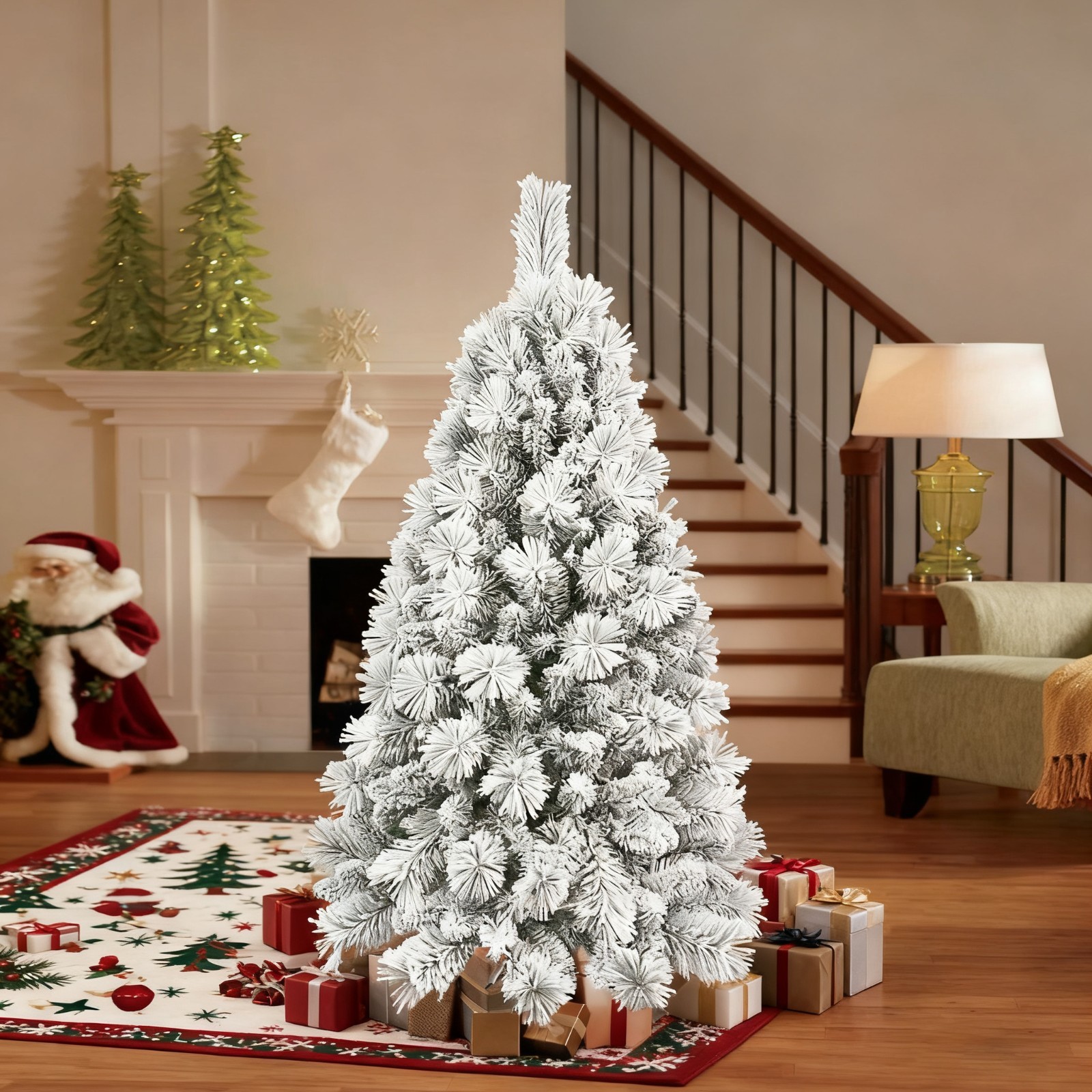 4-9 Ft Snow Flocked Artificial Christmas Tree Frosted Pine Tree Foldable Base gallery