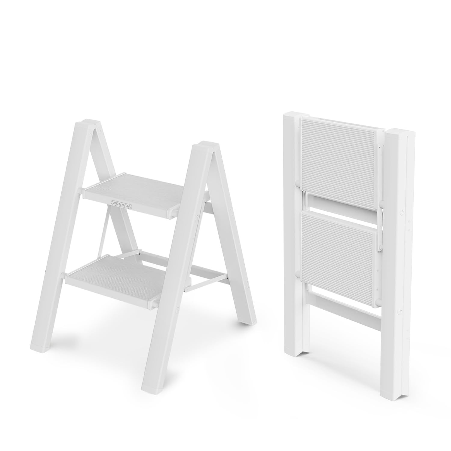 White 2 Step Aluminum Folding Step Stool Ladder AntiSlip 300 lbs Capacity gallery