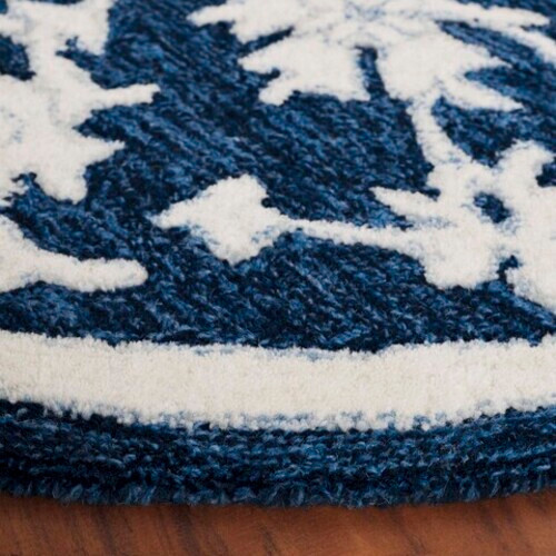 6' Round Designer Cut & Loop Textured Wool Blue Ivory Area Rug *FREE SHIPPING* gallery
