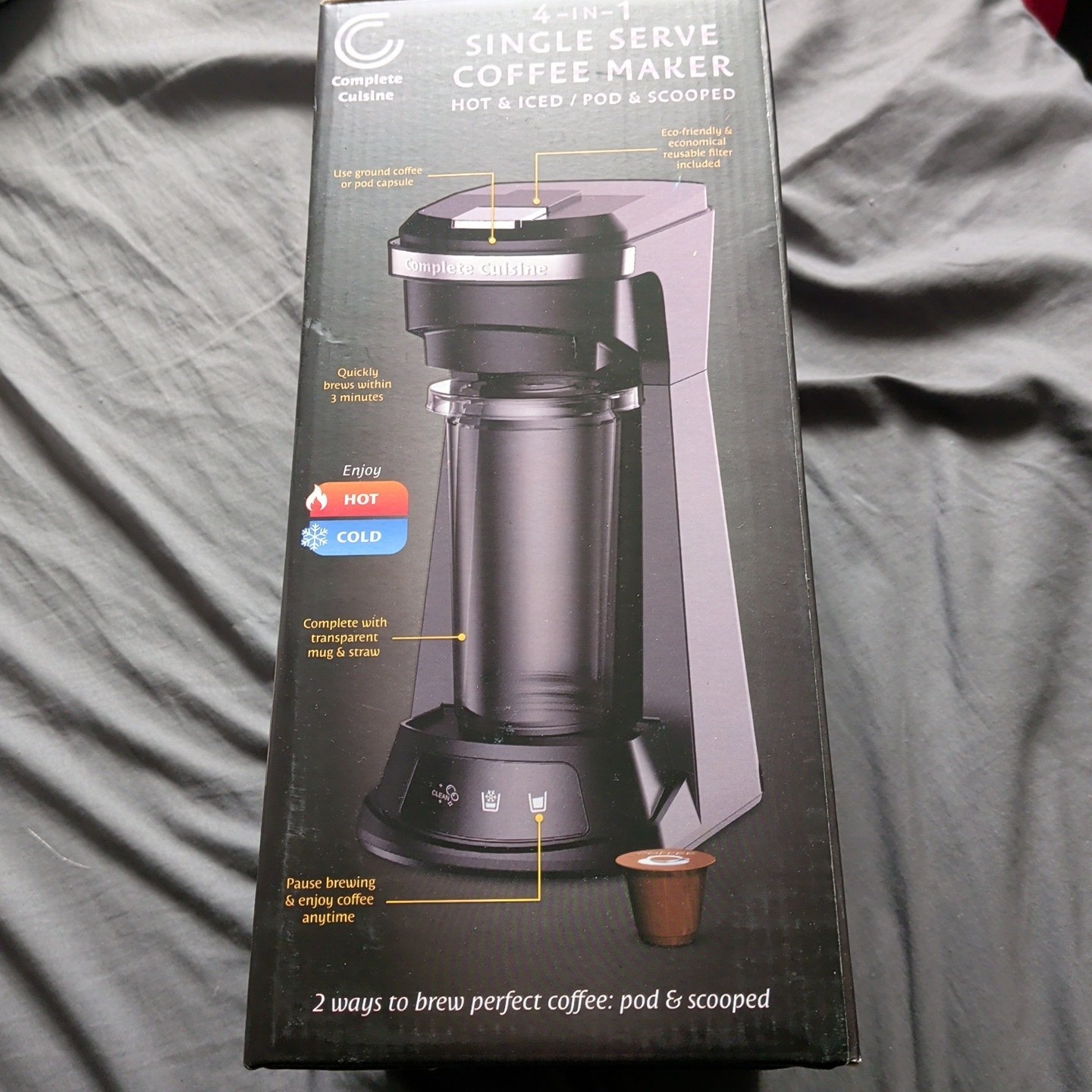 Complete Cuisine 4-in-1 Coffee Maker Hot and Cold Single Serve Pod Grounds gallery