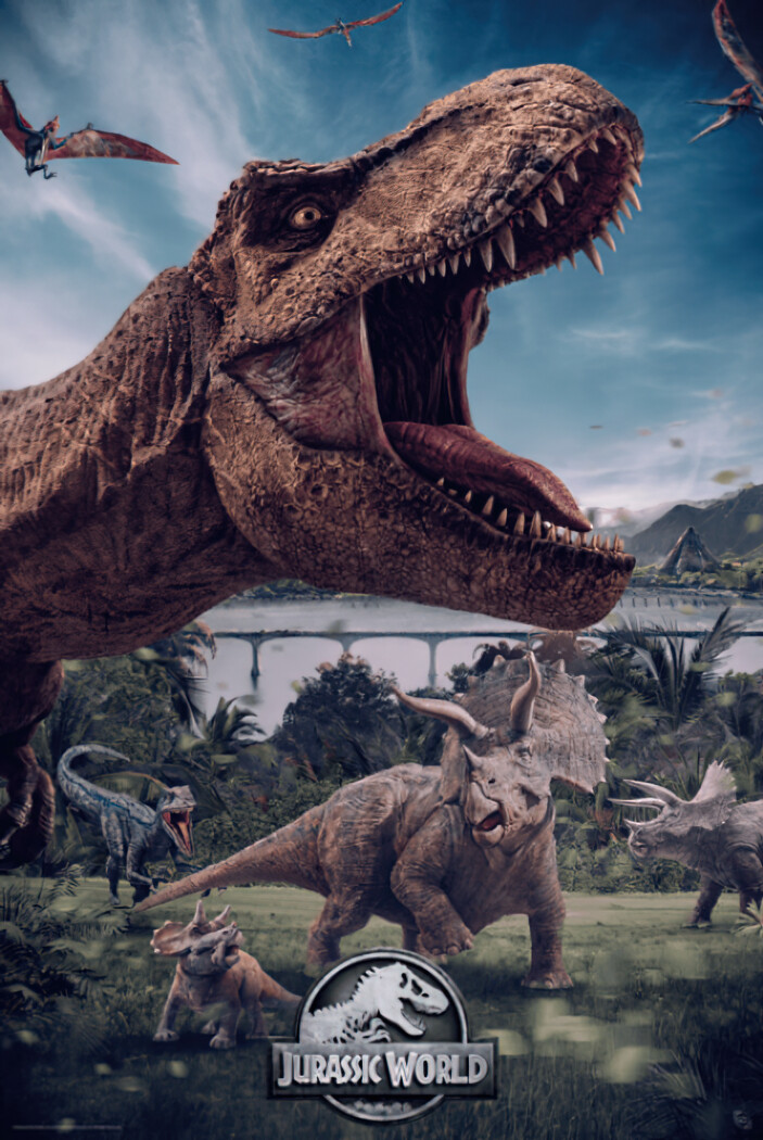 Jurassic World - Movie Poster (Dinosaurs - T-Rex, Velociraptor...) (24" x 36") gallery
