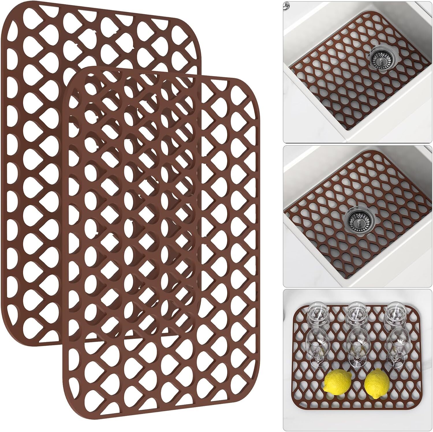 Sink Protectors for Kitchen Sink, 2Pcs TOOVEM13.6x 11.6''Non-Slip Silicone Mat gallery