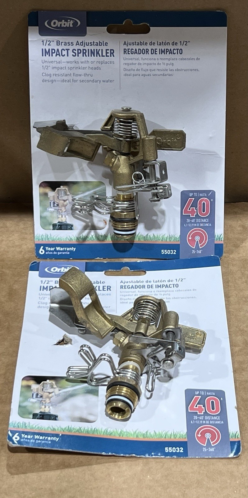 Orbit 55032 1/2" Brass Adjustable Impact Sprinkler Universal ( 2-Pack) New gallery