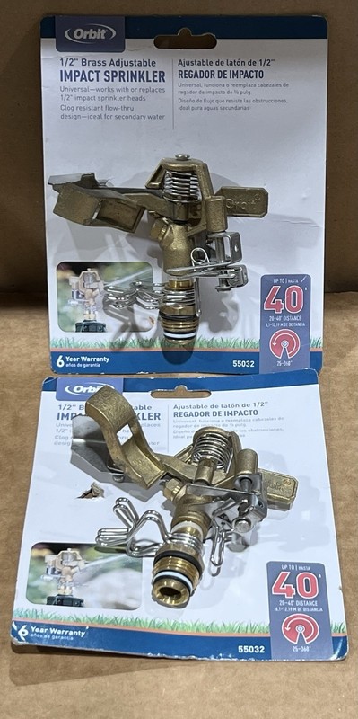 Orbit 55032 1/2" Brass Adjustable Impact Sprinkler Universal ( 2-Pack) New gallery