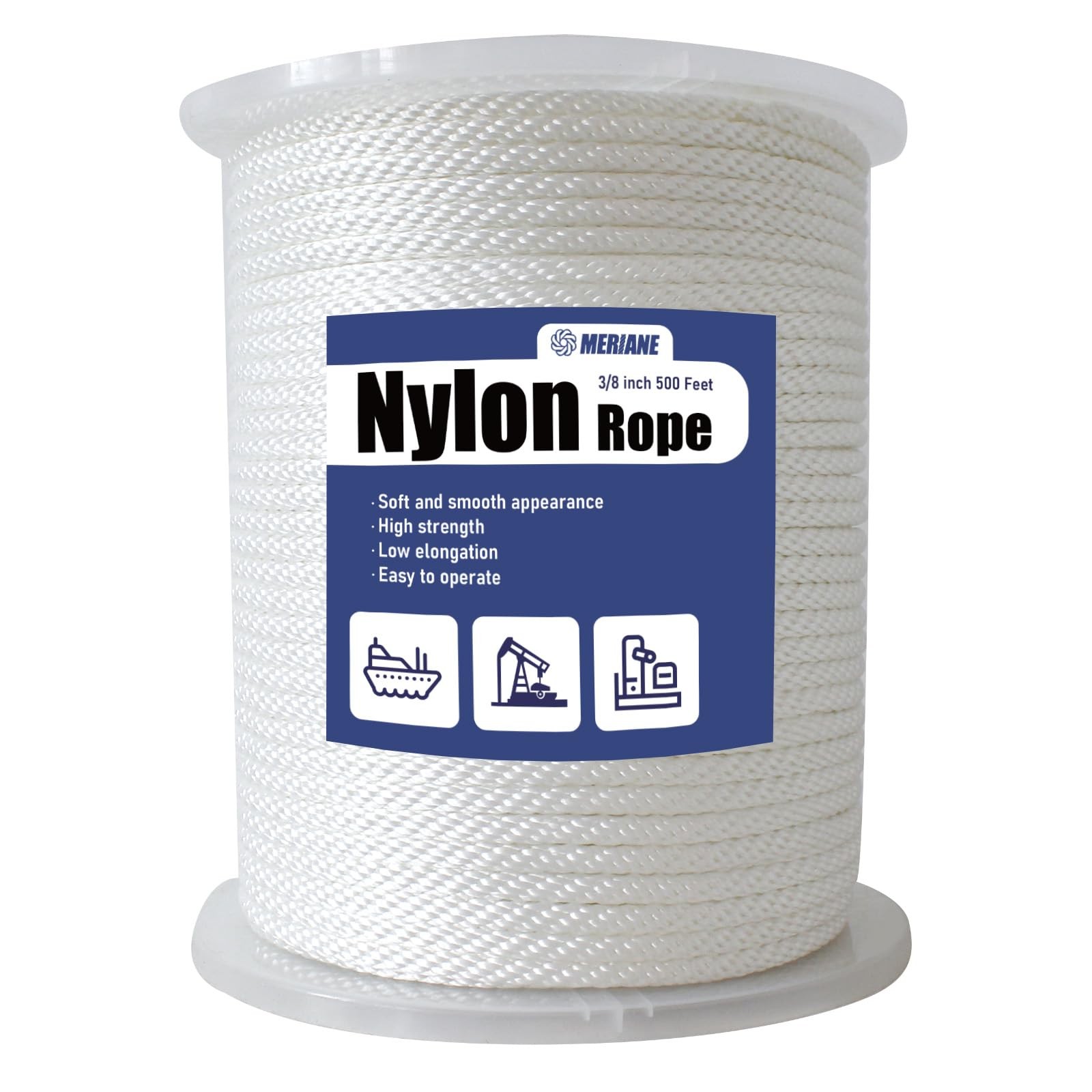 Nylon Rope 3/8 Inch 500 Ft Braided Abrasion UV Resistant White MERIANE Solid gallery
