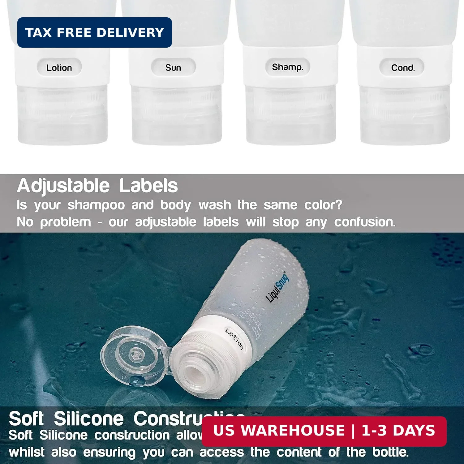 LiquiSnugs Premium - 100% Guaranteed Leak Proof Silicone Travel Bottles For Toil gallery