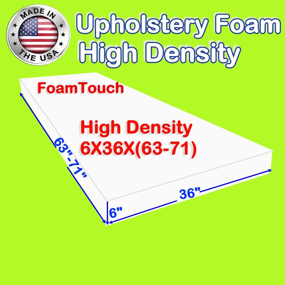 FoamTouch High Density Upholstery Foam Cushion 6" x 36" x (63-71)" Custom Cut gallery