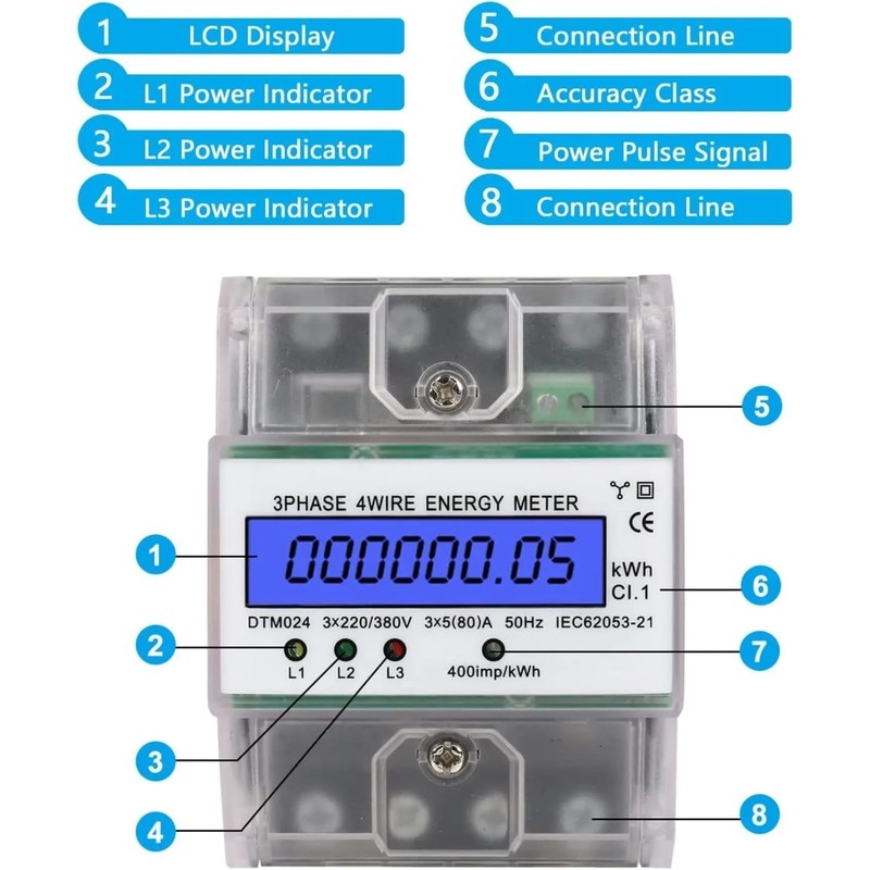 3 Phase Power Meter DTM024 Digital LCD Display Energy Meter Electric Kilowatt... gallery