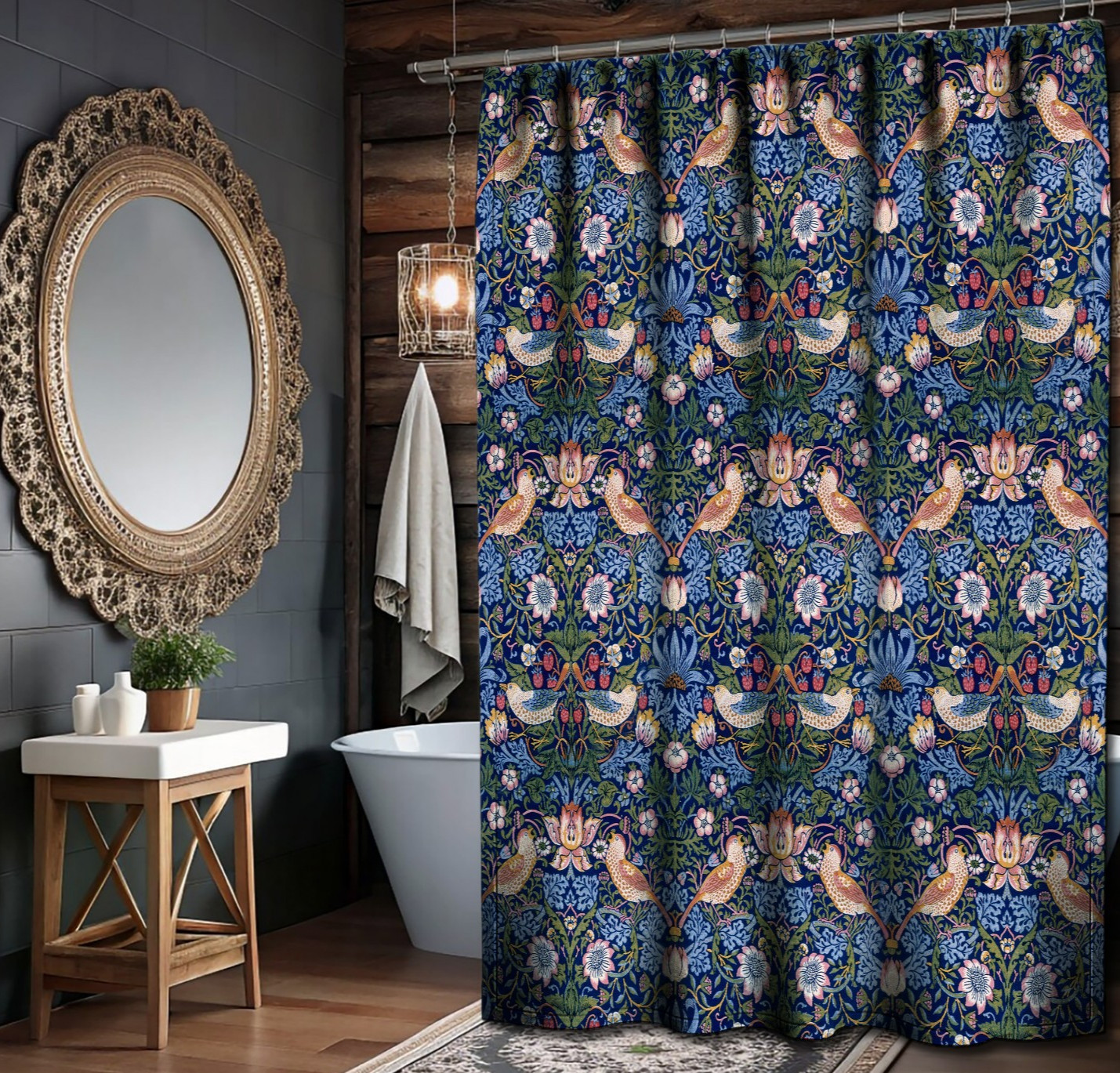 William Morris Strawberry Thief Shower Curtain #5 – Arts & Crafts Bathroom Decor gallery