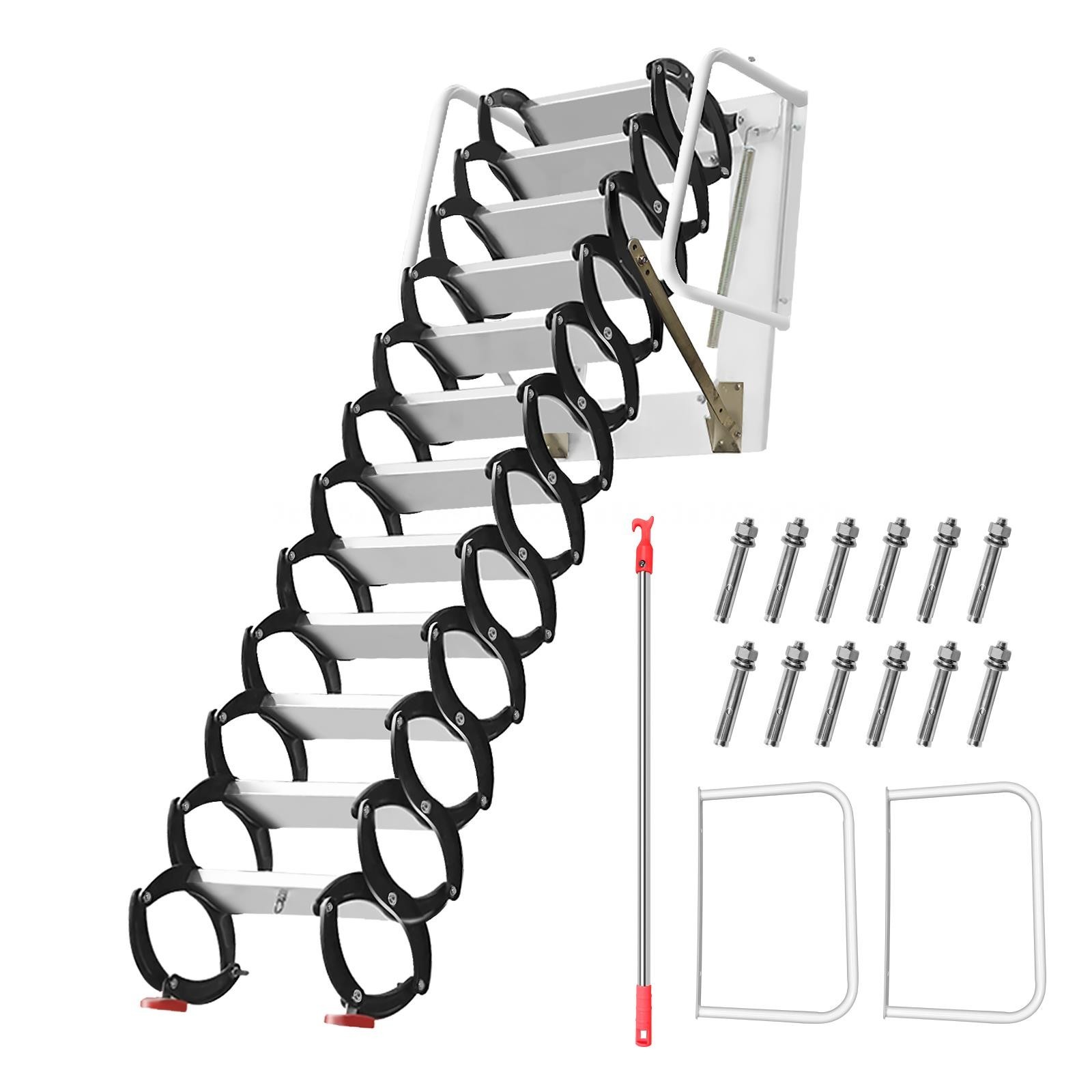12-Step Wall Mounted Attic Ladder 10ft Pull Down Foldable Loft Access Staircase gallery