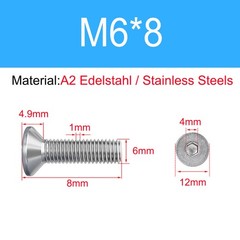 M6 M8 A2 Stainless Countersunk Socket Screw Allen Key Bolts Screws Din 7991