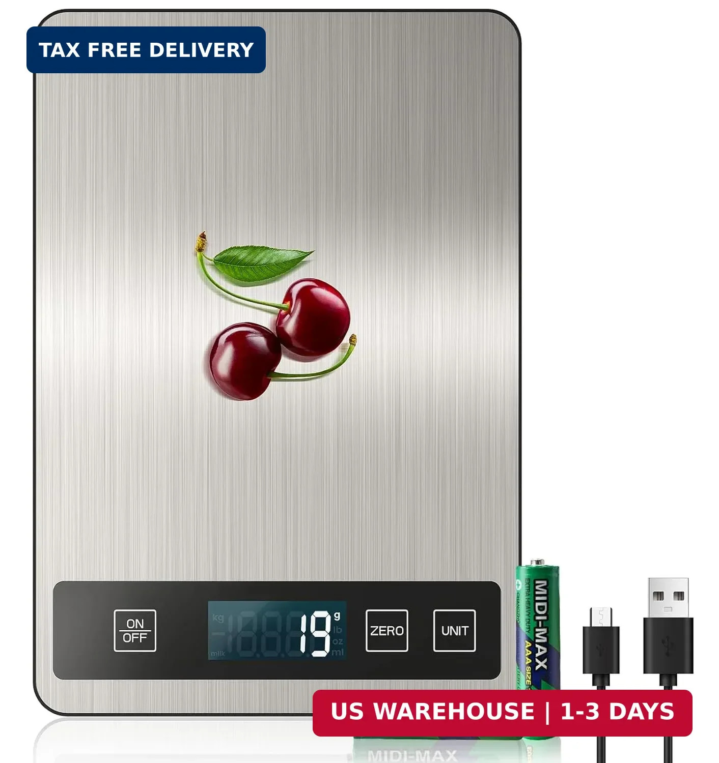 [33 lb & USB Rechargeable] Digital Kitchen Food Scale Kitchen Scale, Stainless S gallery