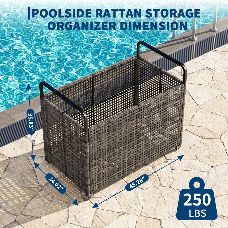 Pool Float Storage Bin Rattan Outdoor Pool Organizer Rolling Pool Storage Bin gallery
