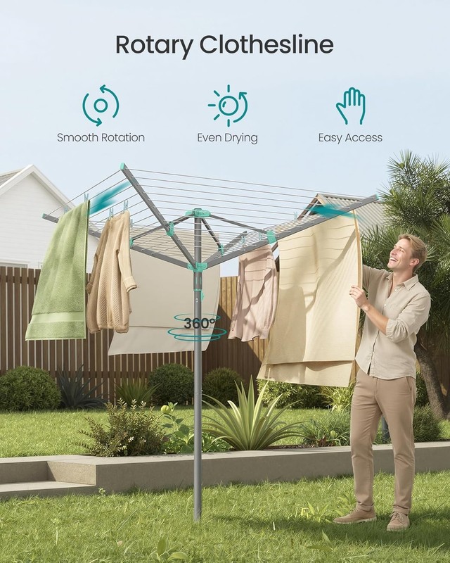 Umbrella Clothesline Rotary Washing Line Foldable Heavy-Duty Outdoor Clothes US gallery