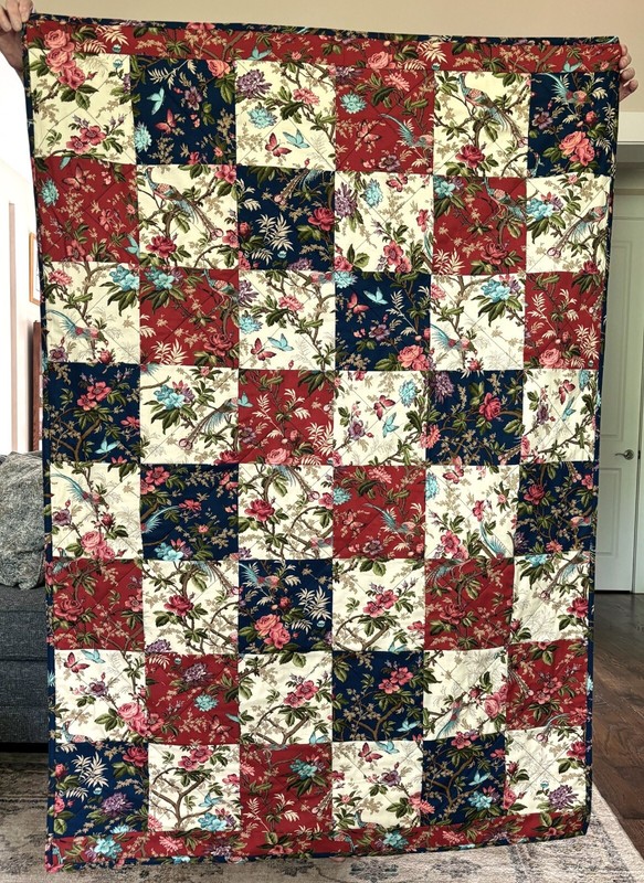 Traditional Style Throw Quilt Patchwork Flowers and Birds, Handmade Cotton gallery