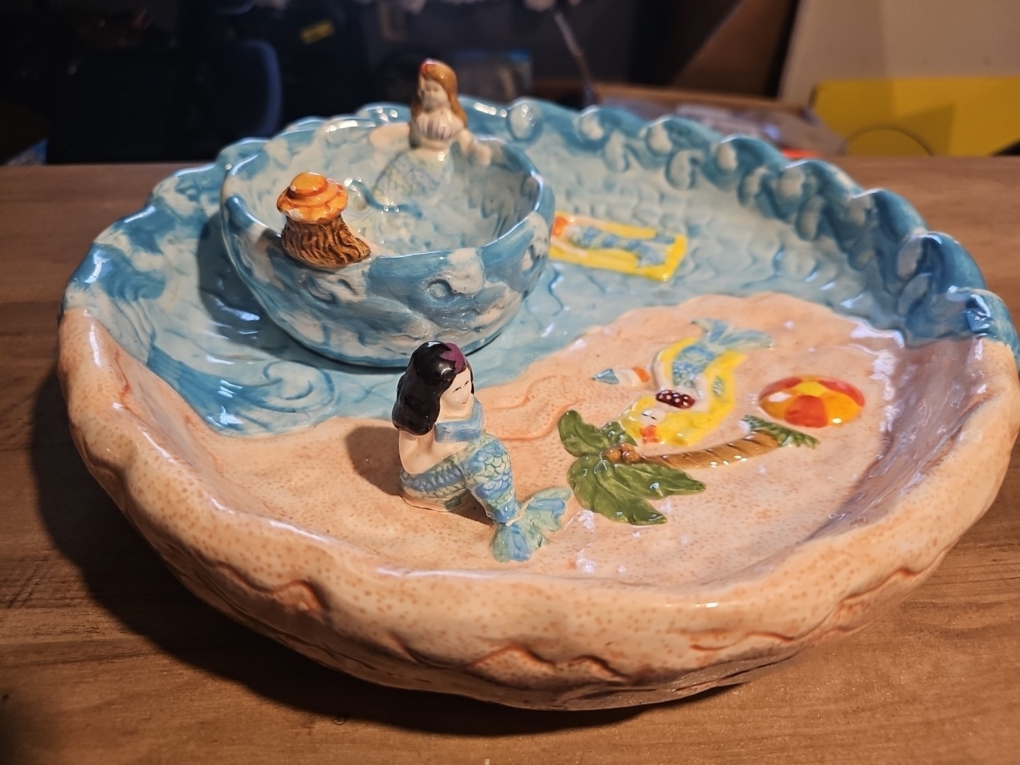 Mermaids Ceramic Chip and Dip Set 2 Pc Vintage Handpainted Cardinal inc gallery