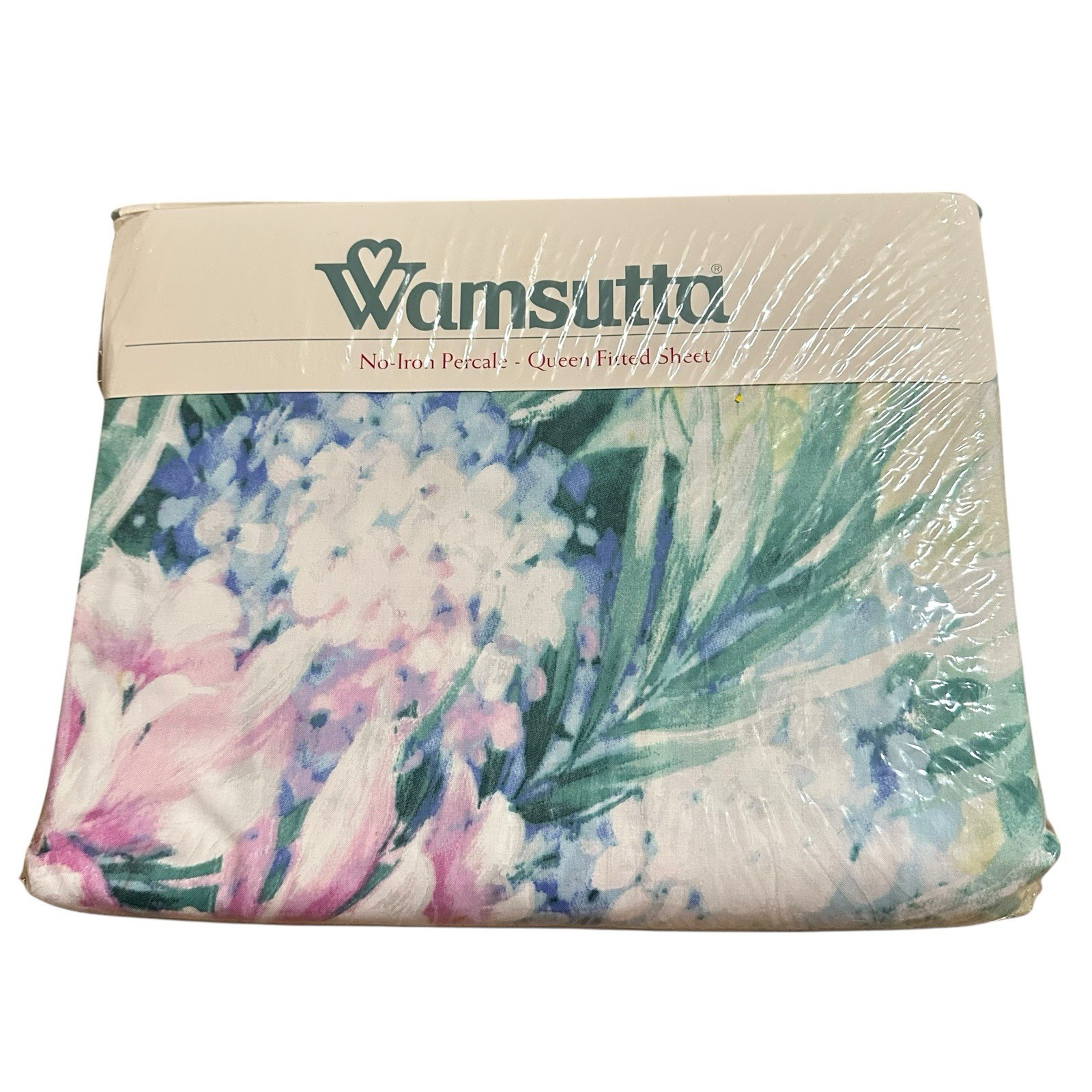 Wamsutta Hydrangea Multi Color Floral No Iron Percale Queen Flat Sheet USA NEW gallery