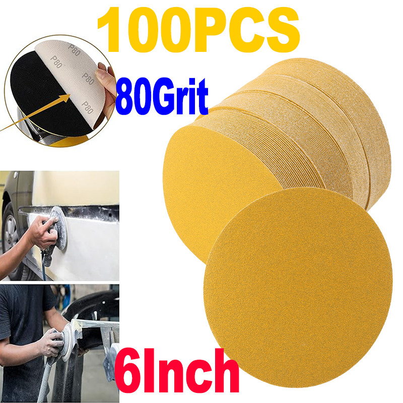6" Inch 80 Grit 100-PACK DA Sanding Disc Hook Loop Sandpaper gallery