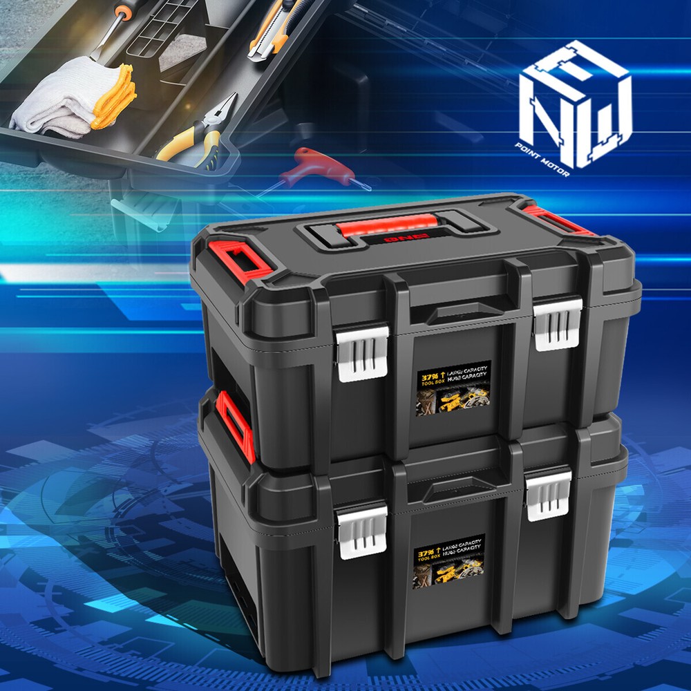 2x Large Tool Box Lockable Organizer Storage Set for Workshop Garage Household