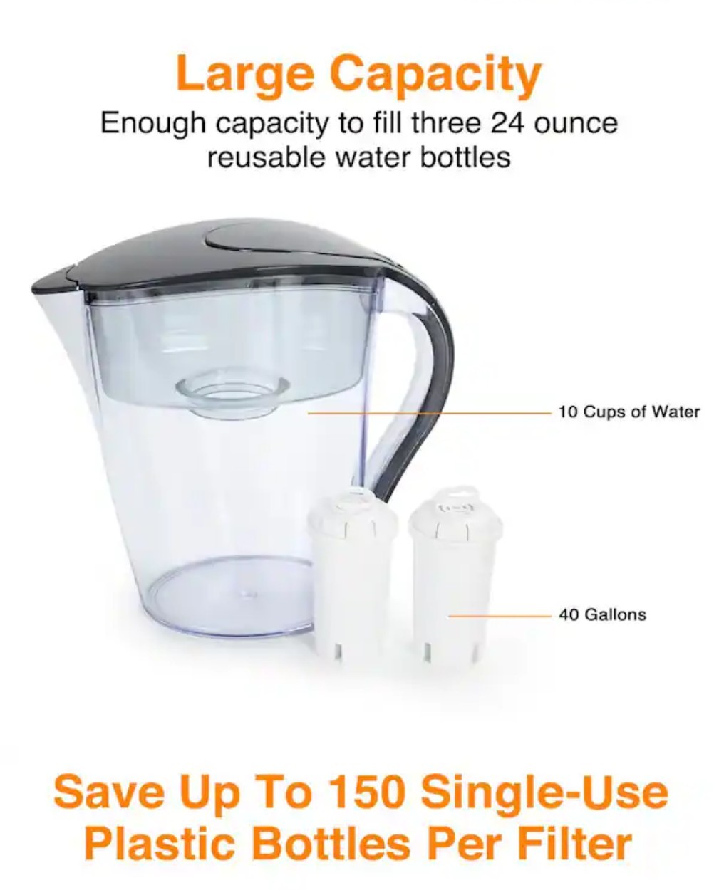 HDX 10-Cup Large Water Filter Pitcher w/ 2 Universal Filters-BPA Free-Free Ship! gallery