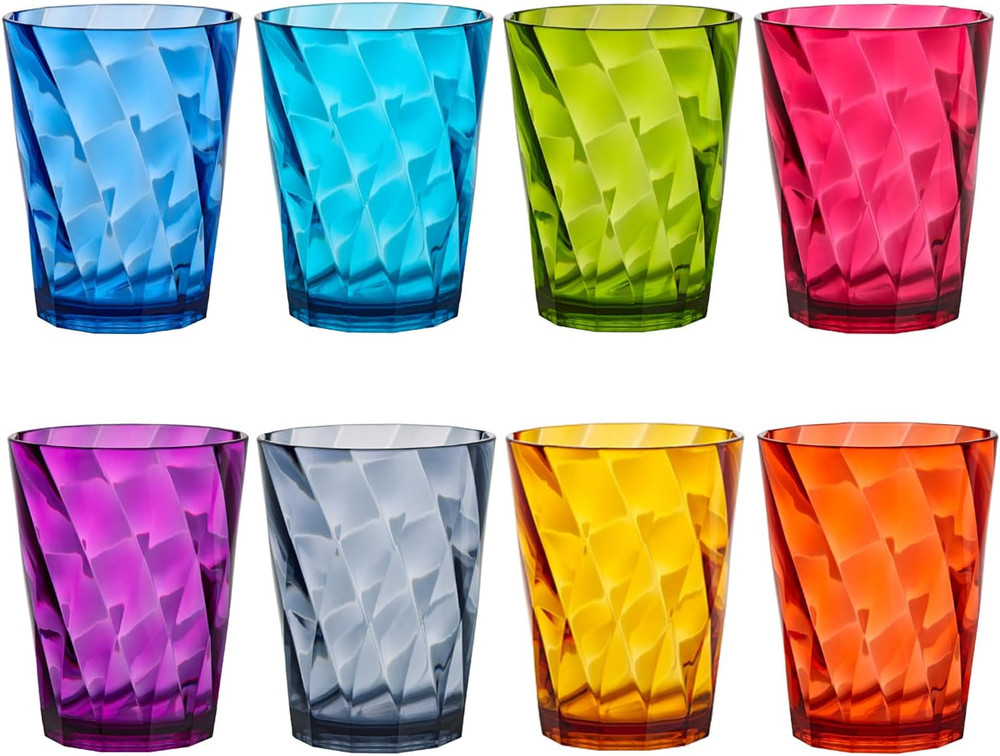 Optix Plastic Reusable Drinking Glasses (Set of 8) 14Oz Rocks Cups in Jewel Tone