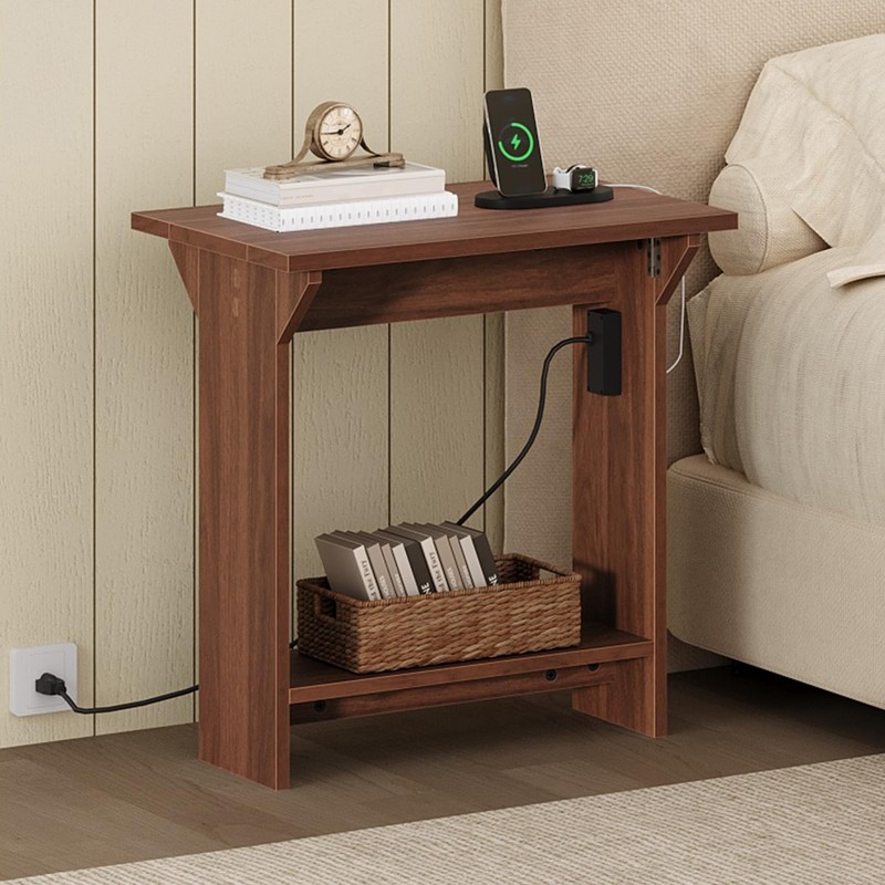 End Table with Charging Station, Foldable Narrow Side Table, Narrow Nighstand... gallery