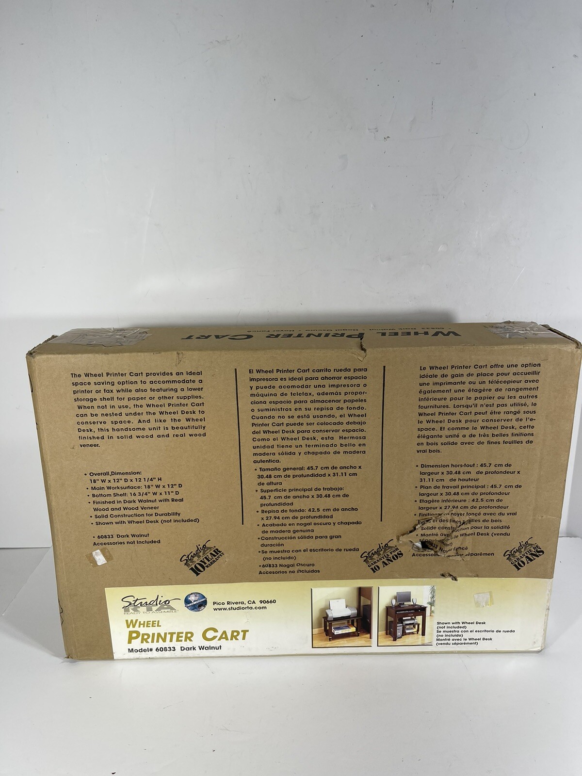 Wheel Printer Cart Real Wood Dark Walnut Stand Rolling Fax Cart 2 Tier Shelf NEW gallery
