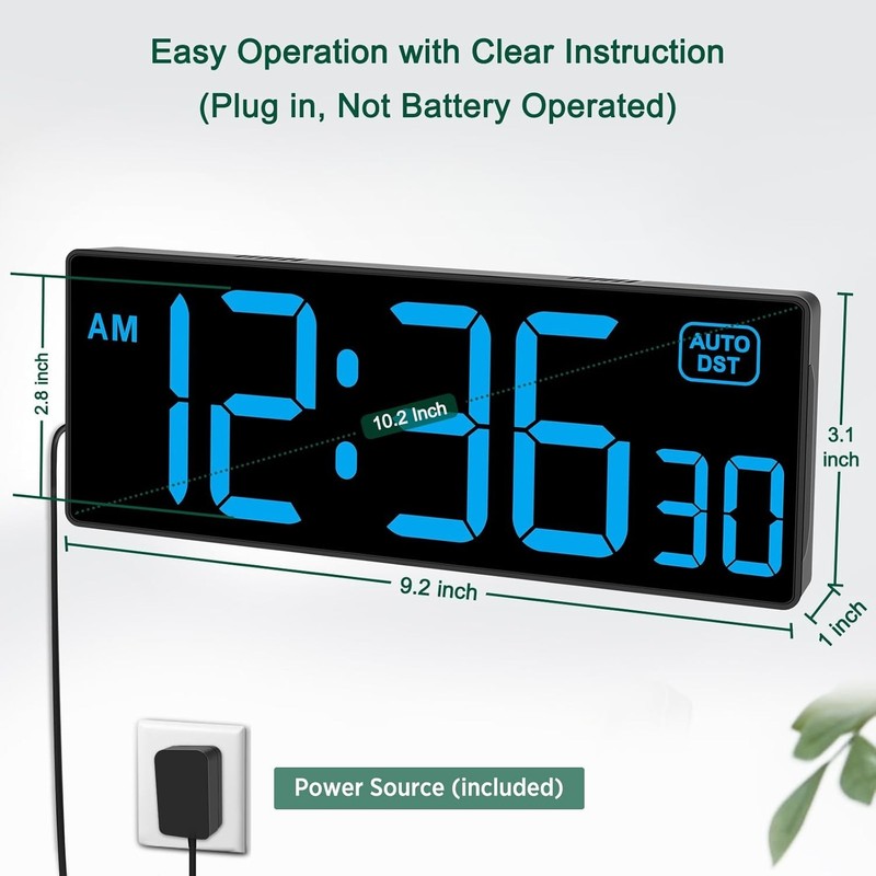 LED Wall Clock Digital Clock with Seconds, Electric Plug in Large Big Numbers... gallery