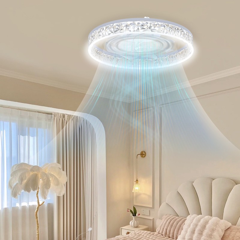 20" Modern Fan Lights Flush Mount LED Ceiling Light kits W/ Remote APP Control,p gallery