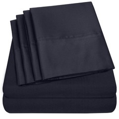 Navy Split King Bed Linen Set With Built In Elastic Straps 6 Piece Luxury Sheets