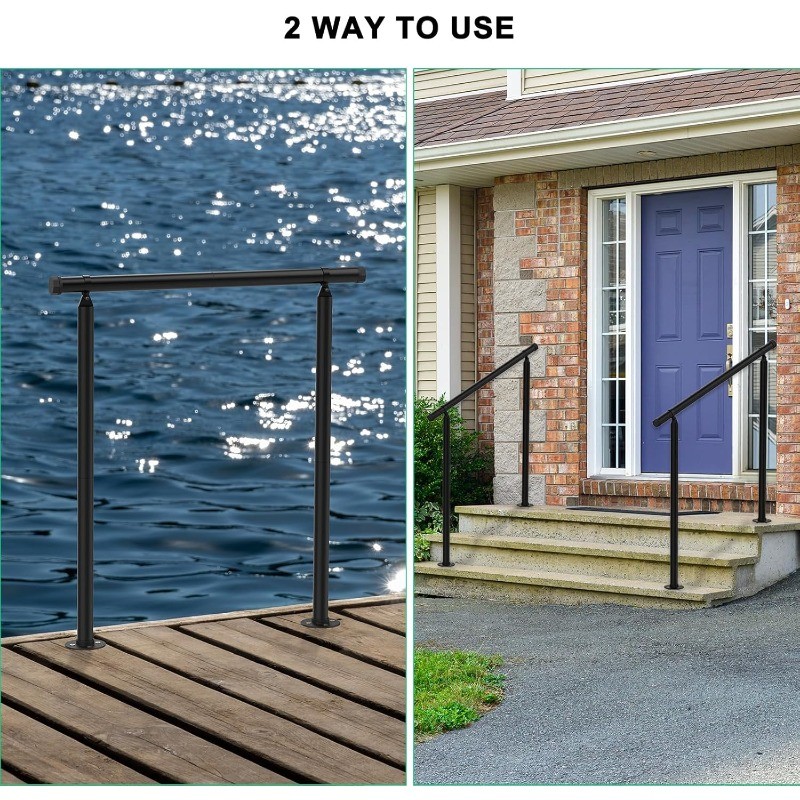 Handrails for Outdoor Steps,Step HandRail Fit 2 to 3 Steps Outdoor Stair Railing gallery