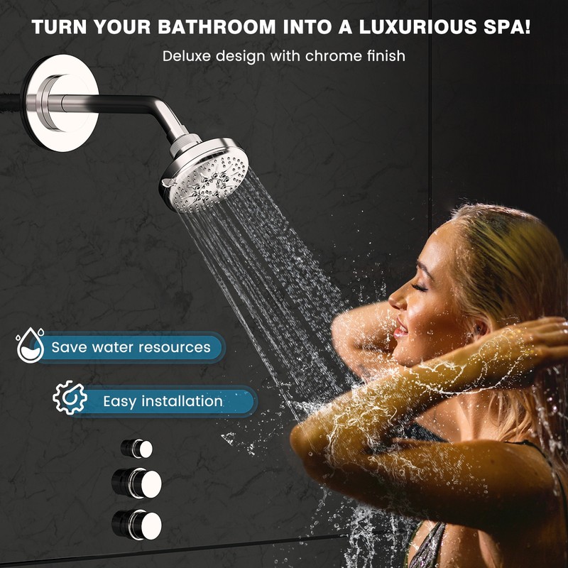 High Flow Bathroom Fixed Shower Head, 1.75 GPM, Polished Chrome 5 Setting 4 Inch gallery