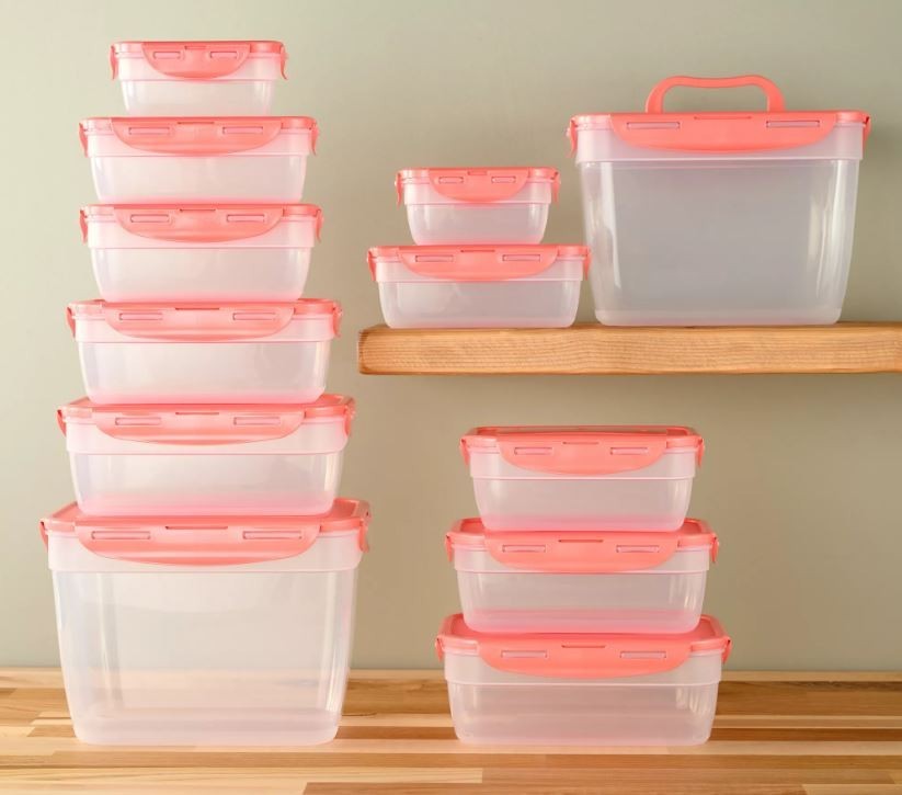 LocknLock 12-Pc Nestable Rectangle Storage Set, 2 Handle Lids K313878 Persimmon