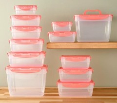 LocknLock 12-Pc Nestable Rectangle Storage Set, 2 Handle Lids K313878 Persimmon