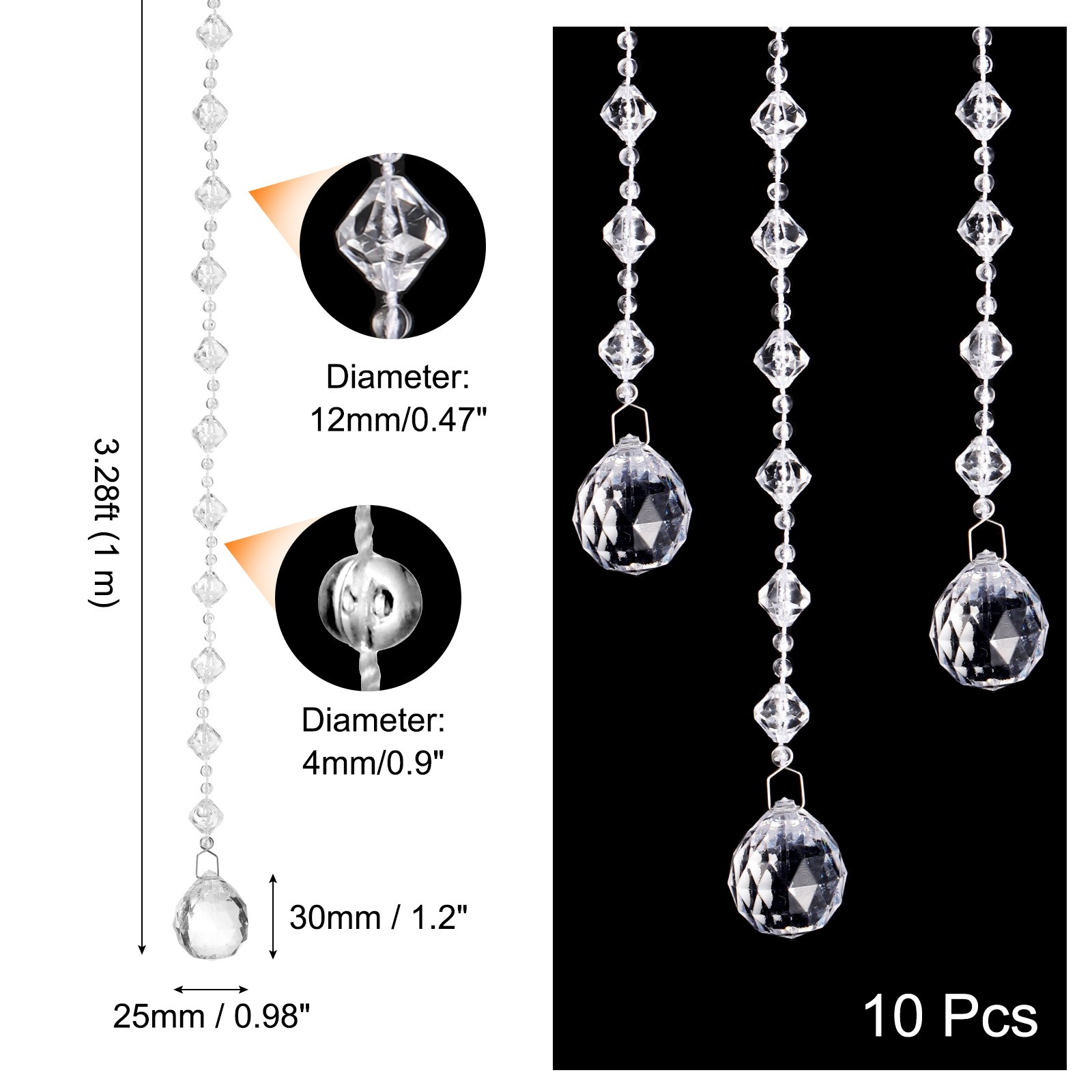 10Pcs Acrylic Crystal Garland Strands Bead String Hanging (1m/3.28ft) gallery