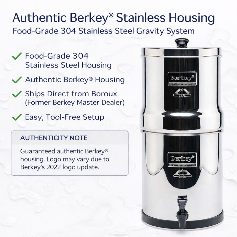 Berkey Water Filter System with 2 Boroux Foundation Black Filters and Stand gallery