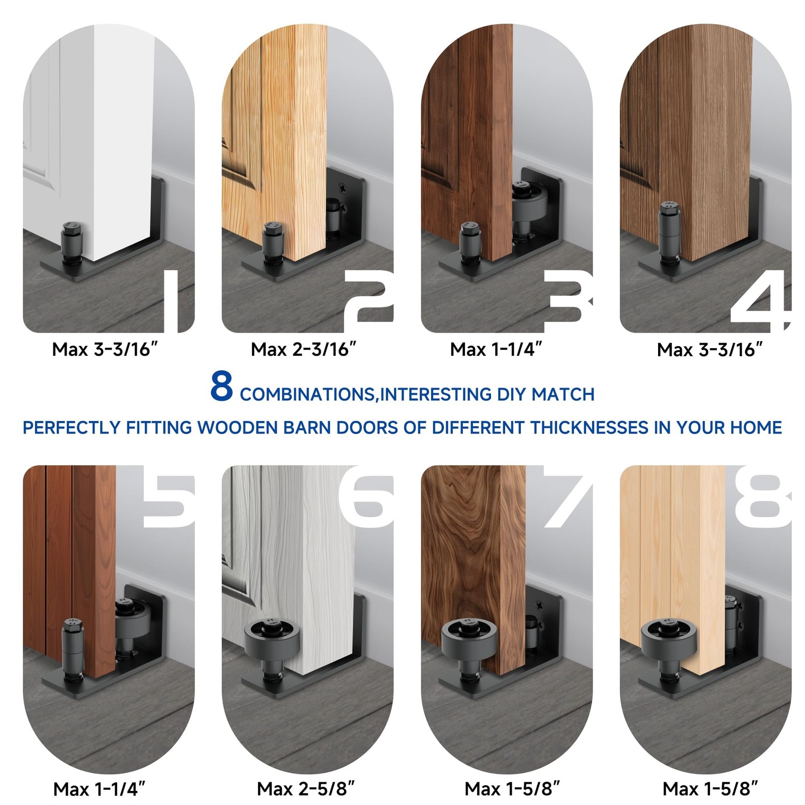 Sliding Barn Door Floor Guide, Wall Mount Stay Roller with 8 Setup Options, A... gallery