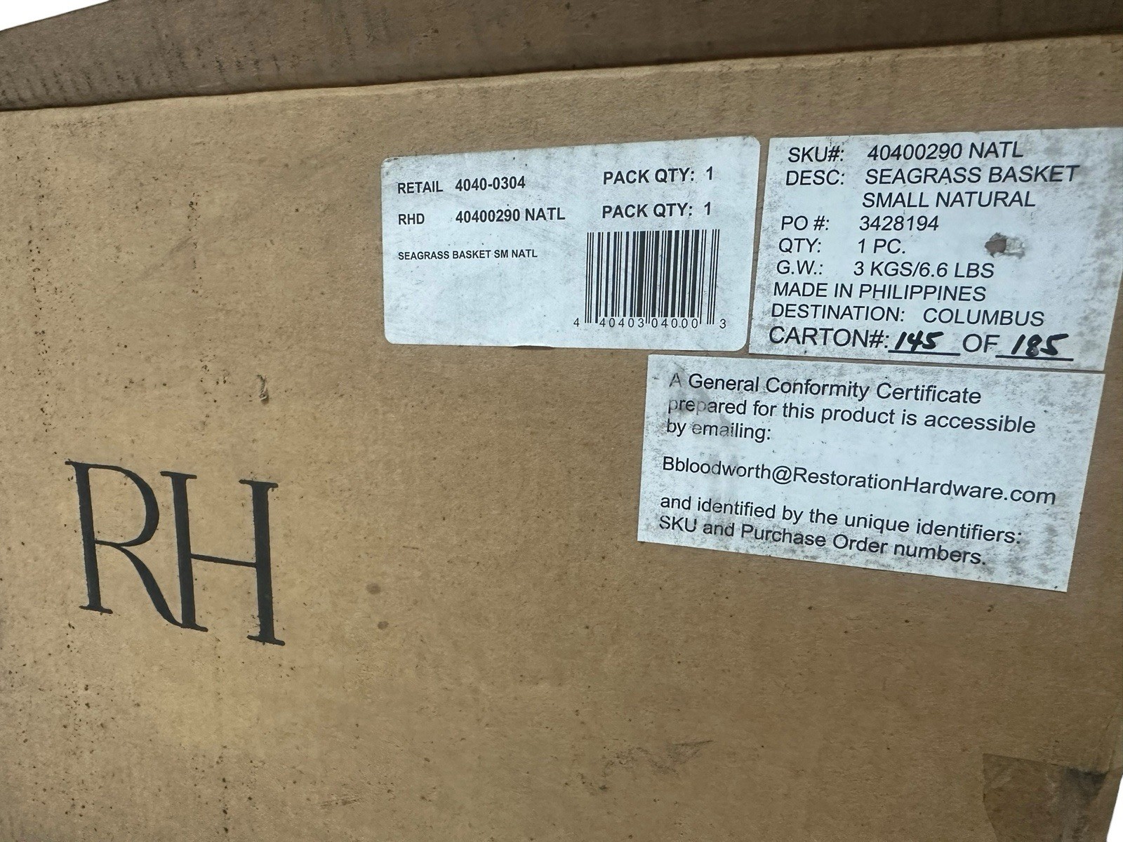 Restoration Hardware RH Seagrass Rectangle Basket 21” L, 12" W, 9" H NEW FreeShi gallery