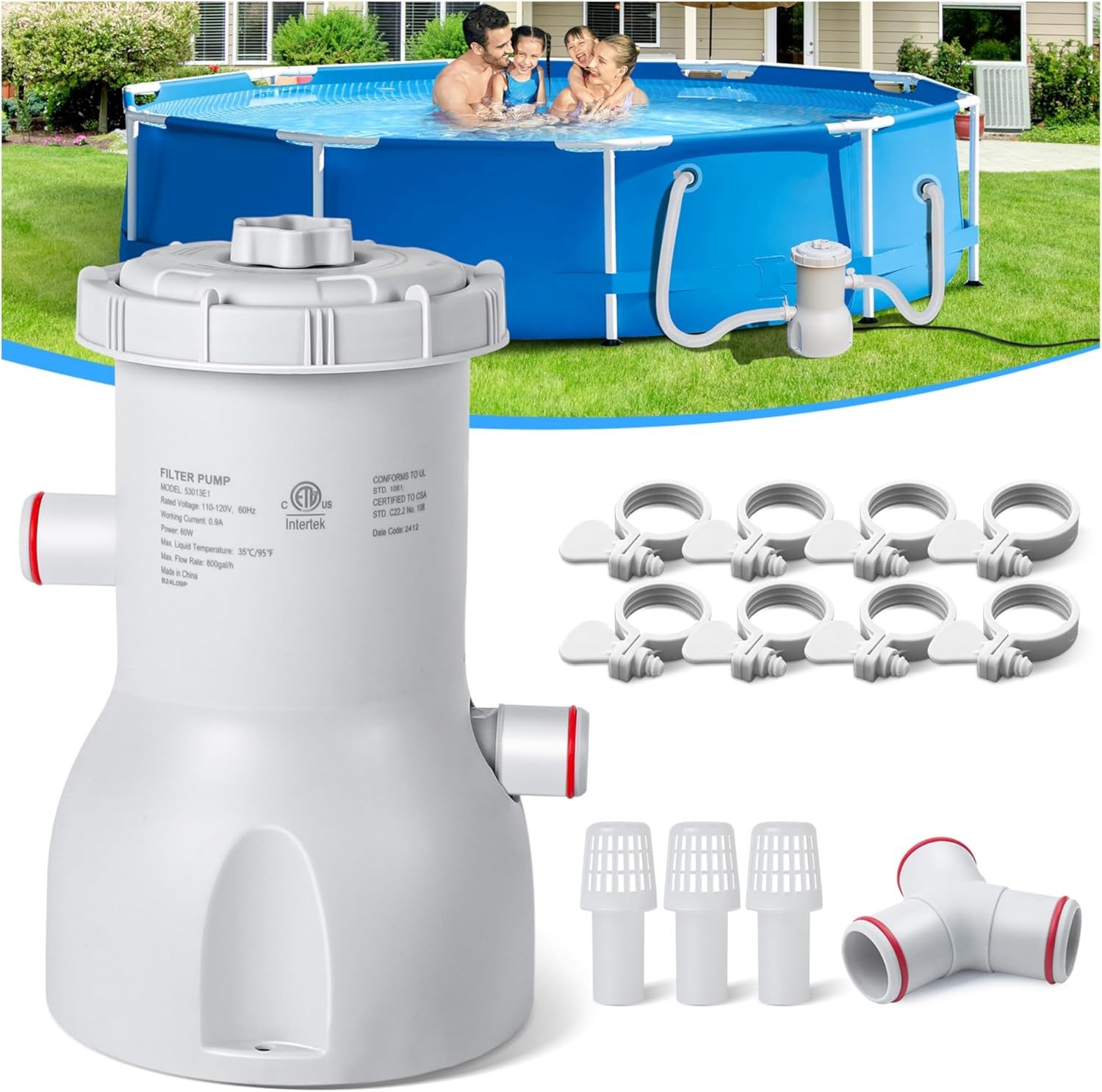 New 800 GPH Above Ground Pool Pump Energy Saving Cartridge Pool Filter Pump Grey gallery