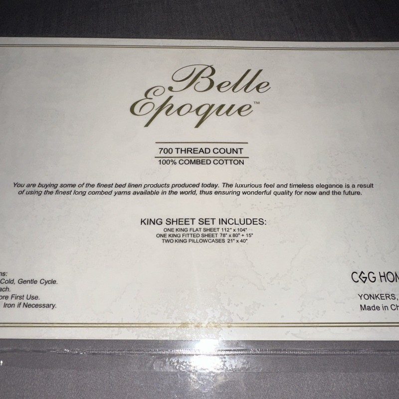 Belle Epoque 700 TC Thread Count, King Sheet Set, Frost Grey 100% Combed Cotton gallery