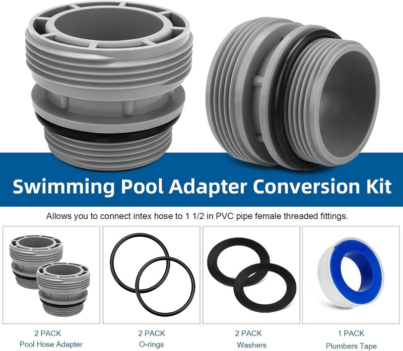 Hose Conversion Adapters Kit for Intex & Coleman 40mm to 1 1/2 inch, Blue gallery