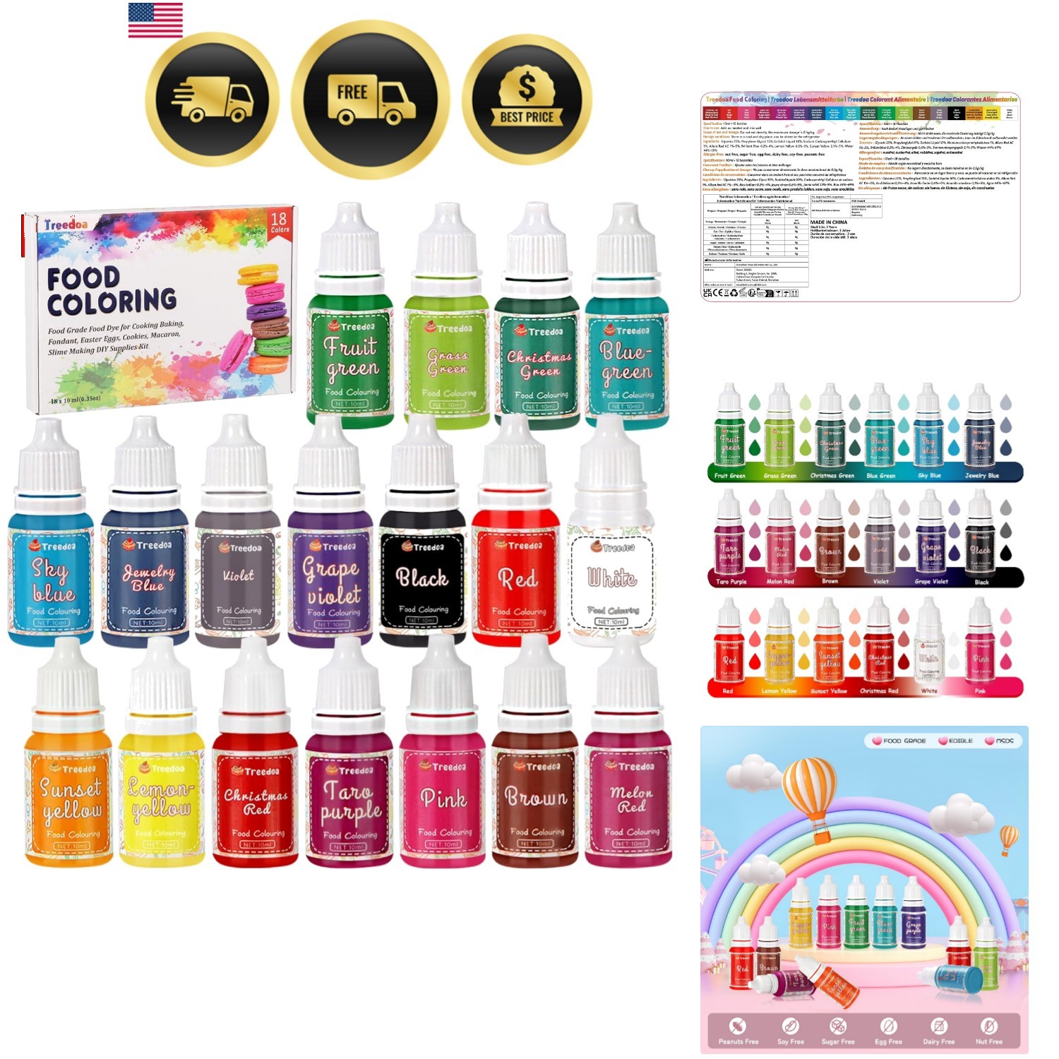 Food Coloring Liquid Set,18 Colors x 10ml Food Grade Food Dye Edible Vibrant ... gallery